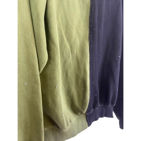 La Detresse Half & Half Pullover Sweatshirt Crew Neck Green Black Size Small - Picture 8 of 11